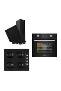 Ferre Siyah Cam Ankastre Set (s 2140 + 10002 + D016)