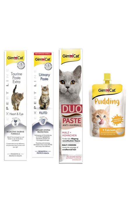 Gimcat Taurine 50 g+ Urinary 50 g+ Duo Paste Tavuklu Anti-hairball Malt 50 g + Kedi Pudingi 150 g