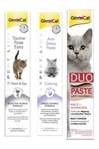 Gimcat Taurine 50gr + Anti-stress 50gr + Duo Paste Tavuklu Anti-hairball Malt 50gr Kedi Macunları