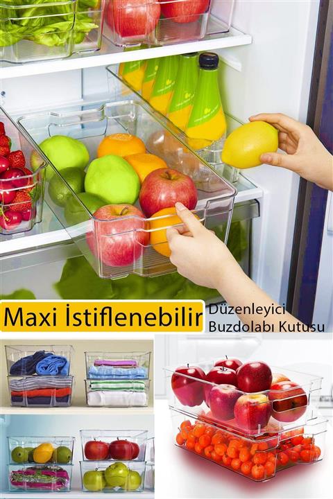 Helen's Home Maxi Istiflenebilir Buzdolabı Düzenleyici Kutu Şeffaf Dolap Içi Organizer