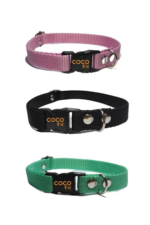 Cocopet Köpek Boyun Tasması Small 3'lü Set 45 Cm Küçük Ve Orta Irklar Için Siyah Pembe Turkuaz Tasma
