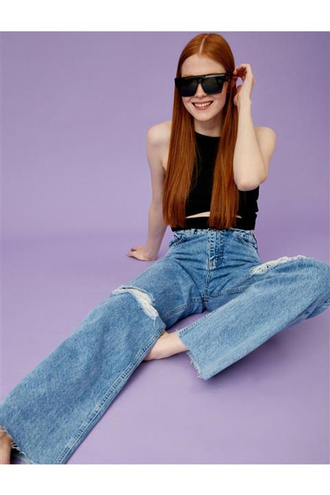 Koton Kadın Mavi Yüksek Bel Jean Pantolon