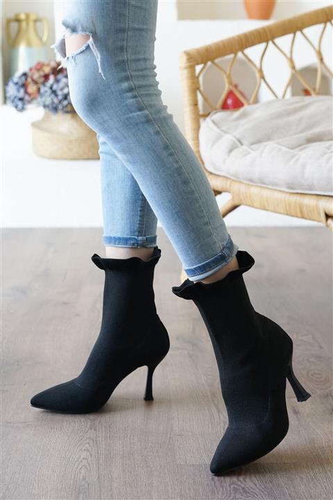 Papuçlarım Siyah Süet Çorap Kadın Bot