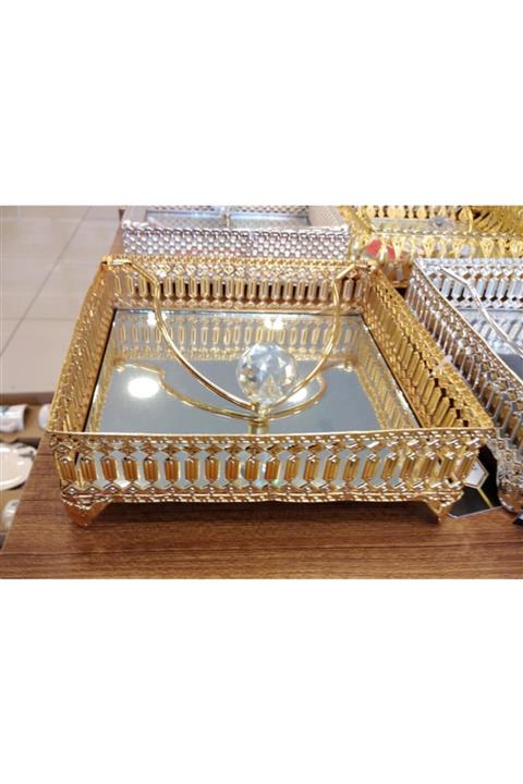 çilekev Altın Kararmaz Aynalı Halka Desenli Taşlı Metal Peçetelik 18 Cm