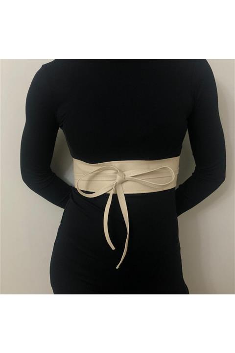 LİA KEMER Bel Bağlamalı Krem Korse Kemer