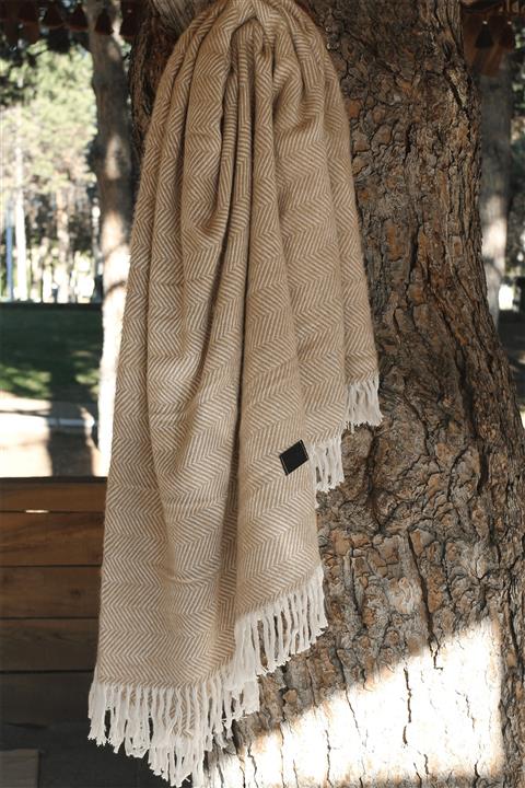 BARANO YUSSİ Çift Kişilik Battaniye - Pamuklu Skoç - - Bej