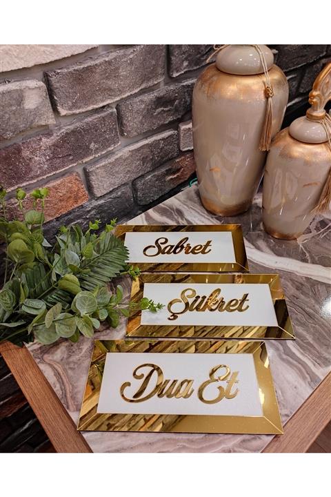 Özel1Gün Özel Tasarım 3'lü Set Pleksi (gold )sabret Şükret Dua Et