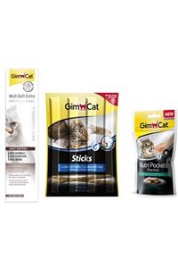 Gimcat Malt Paste Kedi Macunu 100 gr + Sticks Somonlu 20 gr + Nutri Pockets Dental 60 gr