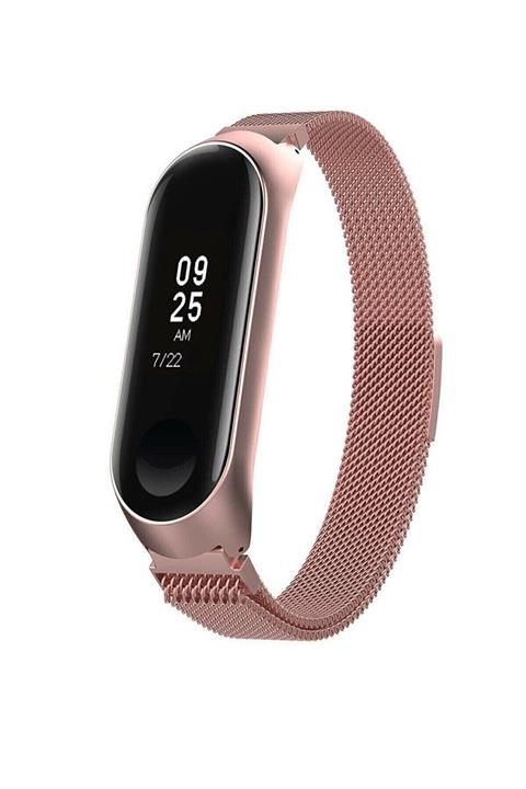 Aksesuar Fırsatı Xiaomi Mi Band 3/4 Uyumlu Yüksek Kalite Metal Hasır Kordon Kayış - Rosegold