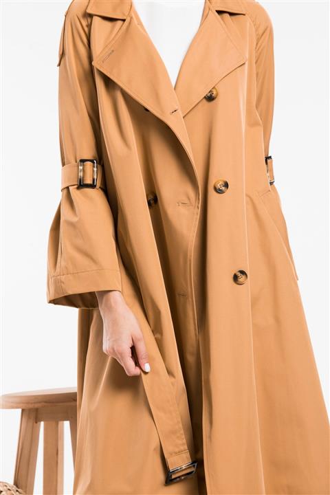 GÜLSEN SARIÇAM Kamel Kolda Kemer Detaylı Roza Trençkot