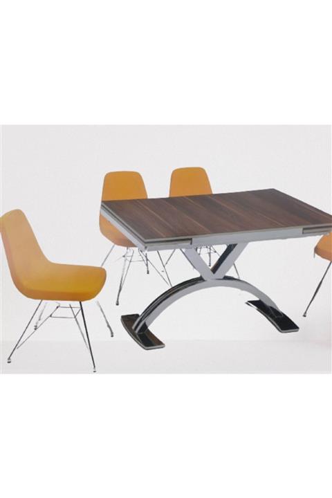 BENGİ TİCARET Bengi Snt Inci Masa Koyu Ceviz Yonca Sandalye Döküm Sünger Turuncu