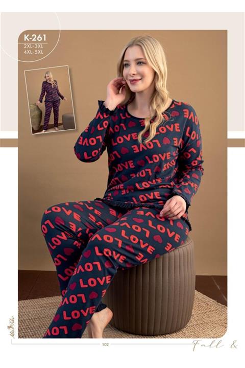 La Vinetta Büyük Beden Love Pijama Takımı
