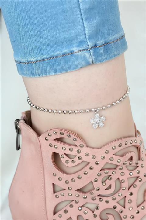 modalmila Silver Renk Top Zincirli Taşlı Çiçekli Hal Hal