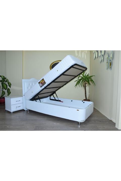 BENGİ TİCARET Bengi Beyaz Deri Kaliteli Baza Başlık Ortopedik Cotton Yatak 90*190