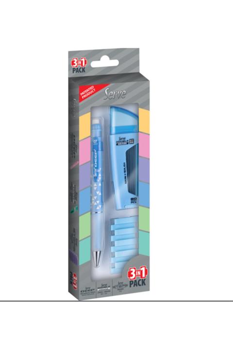 Lamy Serve Üçgen Baskılı Deep Double Erase Steps 3'lü Set Gece Mavisi