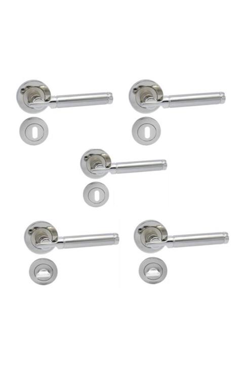 OBUKACHA Egemen Rozetli Krom Kapı Kolu 4+1 Daire Seti (9 Takım)