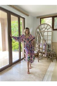 KYLEEN Renkli Desenli Viola Kimono