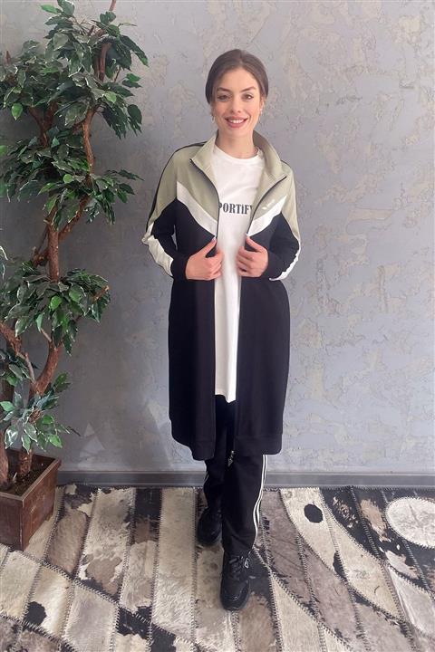 SPORTIFY Kadın Tesettür Üçlü Takım Şeritli - Siyah