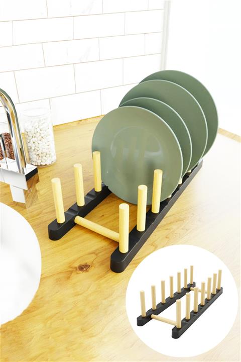 Universal Ahşap Bölmeli Tabak Standı 6 Bölmeli