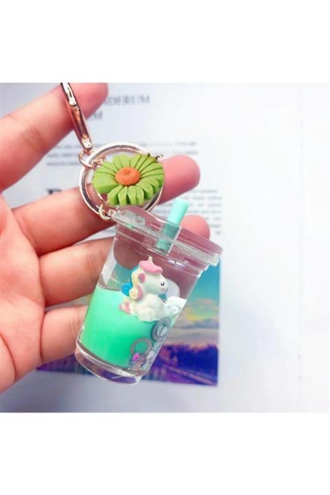 AlpCollection Yeşil Unicorn 3 Boyutlu Plastik Kancalı Sıvı Anahtarlık Aksesuar