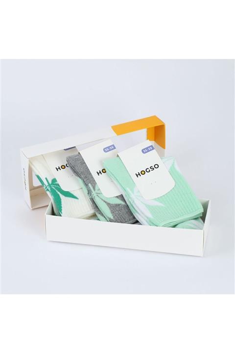 hogso Yaprak Desenli 3'lü Kadın Çorap