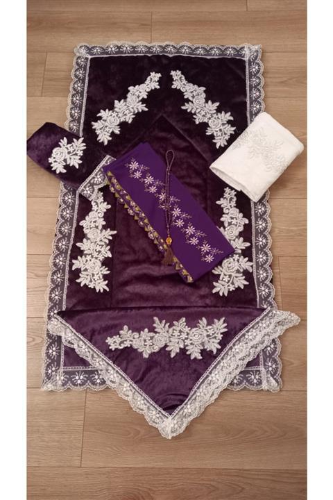 ceyizimdekor Mürdüm Kutulu 6 Parça Seccade Takımı Çeyizlik Gelin Seti