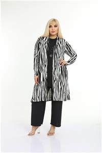 Big Love Büyük Beden Zebra Desenli Üçlü Kimono, Bluz Ve Pantolon Takımı