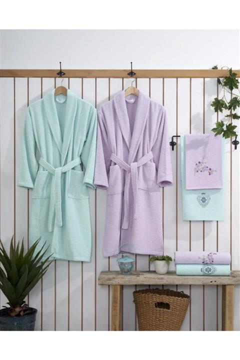 Soley Selva Ekonomik Aile Bornoz Seti Mint-lila