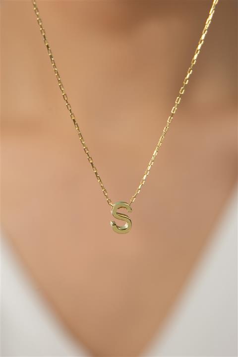 Elika Silver Kadın Altın Kaplama Üç Boyutlu S Harf Model 925 Ayar Gümüş Kolye