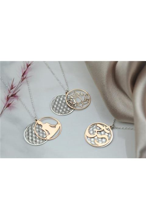ernsilver Hayat Çiçeği, Om Yoga, Lotus, Yoga, Kombin Kolye, 925k Gümüş
