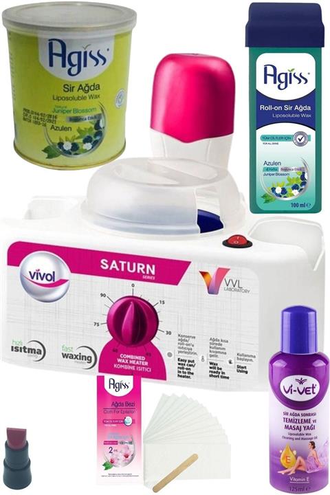 Saturn Agiss Azulen Kartuş 1ad + Azulen Konserve 1ad + Vivol 1+1 Ağda Isıtıcı Makine / Ağda Seti 6p.