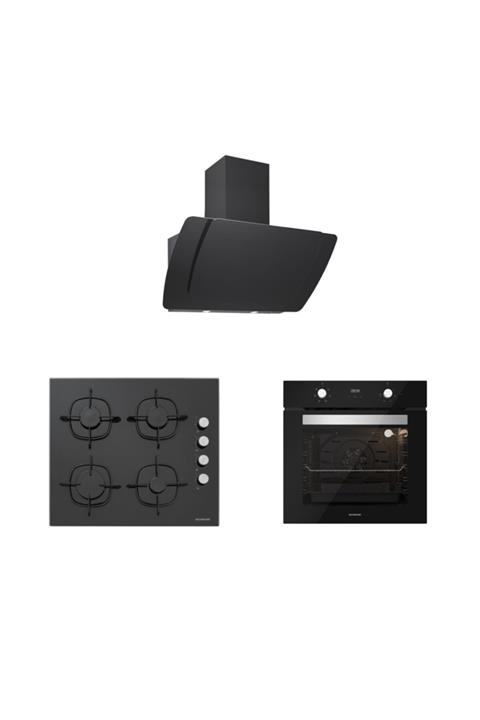 Silverline Siyah Cam Ankastre Set 5 Yıl Garanti (3373 Misto 60+cs5335b01+bo6502b02)