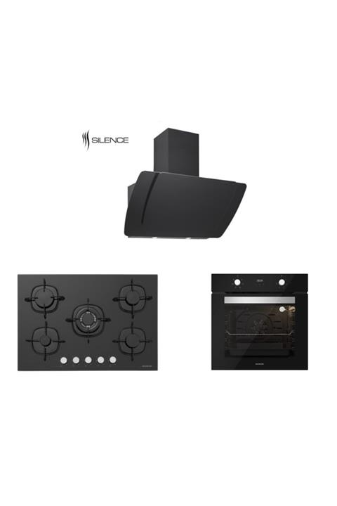 Silverline Siyah Cam Ankastre Set (3373 Mısto 90+cs5365b01+bo6502b02)