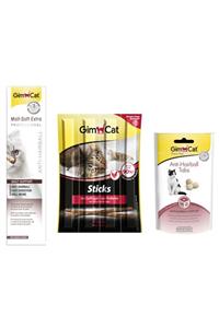 Gimcat Malt Paste Kedi Macunu 100 gr  Sticks Tavuklu 20 gr  Anti Hairball Tabs 40 gr Kedi Ödülü