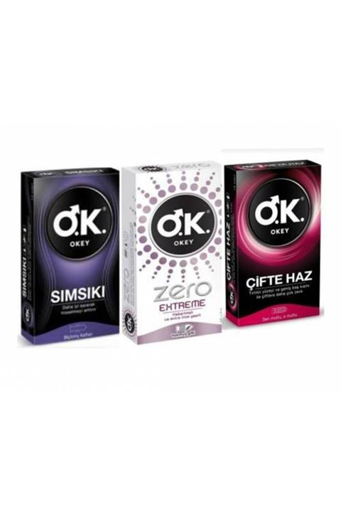 Okey Prezervatif Sımsıkı 10 Lu + Zero Extreme 10 Lu + Çifte Haz 10 Lu