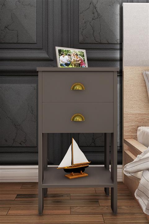 Ünüvar Konsept Antrasit Komodin Retro, Çift Çekmeceli