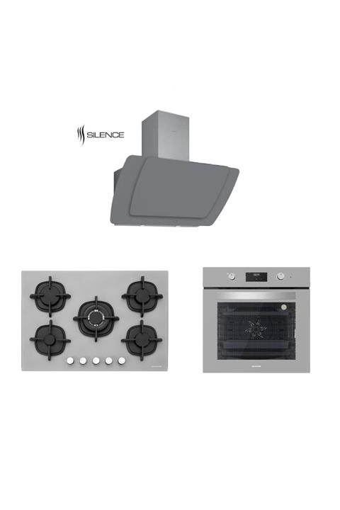 Silverline Gri Cam Ankastre Set 5 Yıl Garanti (3373 Misto 90+cs5364s01+bo6502s02)