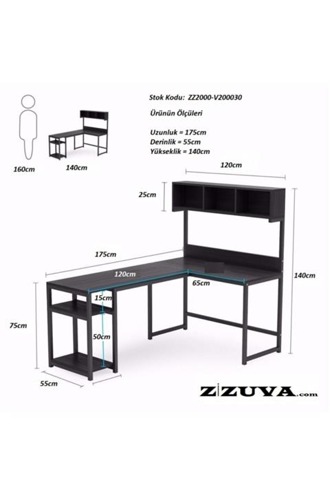 Starev Dünyası Ceviz L Şekilli Raflı Çalışma Masası