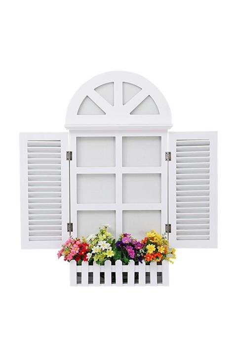 Miniminti Beyaz Ahşap Pencere Çiçeklik