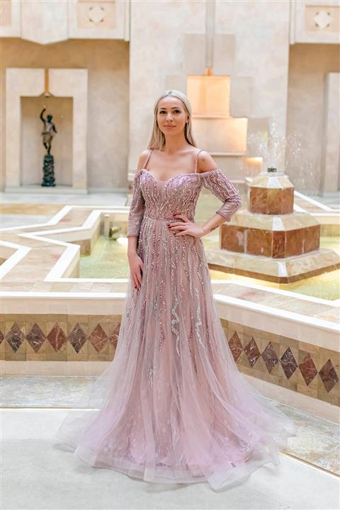 SpringStore Pudra Taş Işlemeli Özel Tasarım Abiye