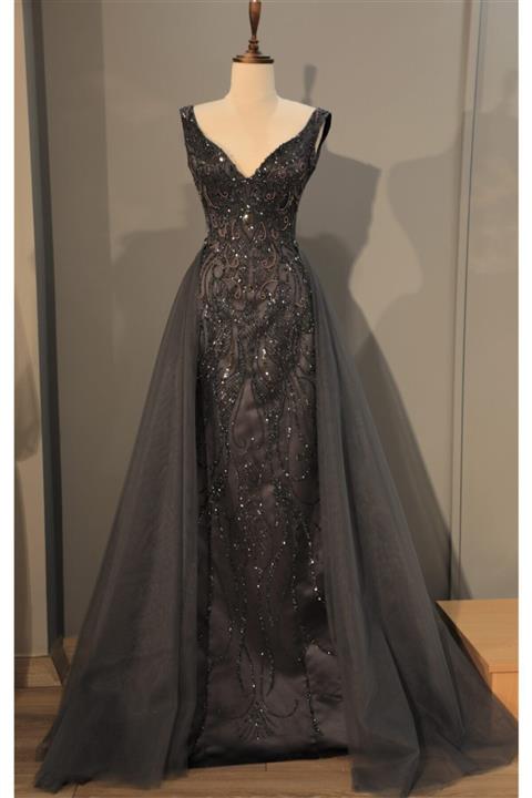 PİRAYE VERA Kadın Antrasit Aleda Kasnak Demonte Etekli Abiye