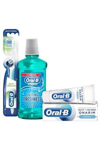 OralB Diş Eti ve Diş Minesi Onarım Orijinal 75 ml Diş Macunu+Fırça + Ağız Çalkalama Suyu 500 ml