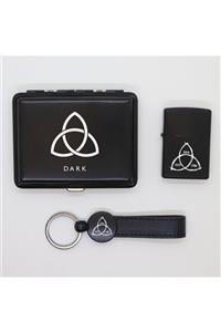 ELALAZER Dark Metal Tabaka, Zippo Çakmak Ve Anahtarlık Seti