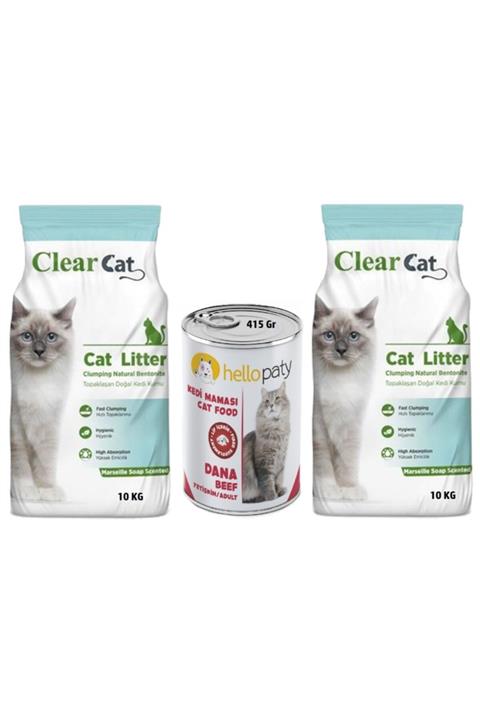 Clear Cat 2 X 10 Kg Marsilya Sabun Bentonite Kedi Kumu + 1 Adet 415 Gr Konserve Mama ( Clearcat )