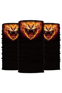 Knmaster Fire Tiger Buff Bandana Boyunluk Maske Saç Bandı 3'lü Paket