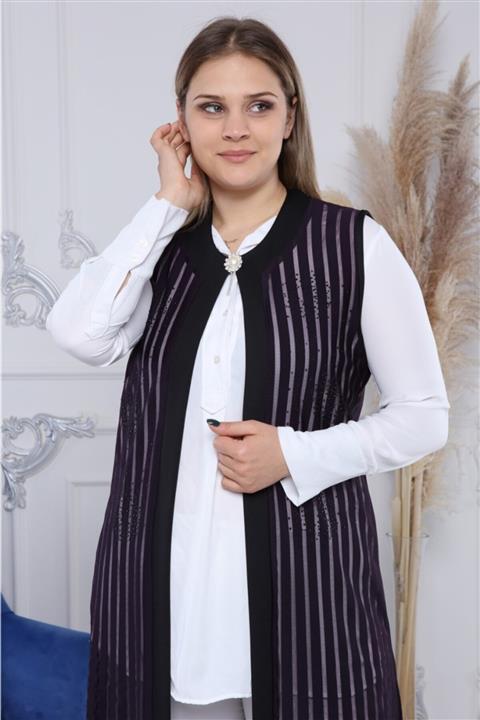 Üge Kadın Mor Transparan Taşlı Broşlu Exellence Yelek