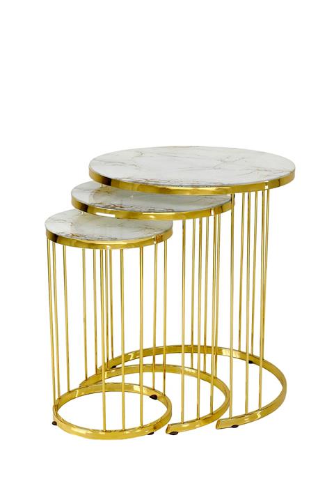 Eviqa Chivas Gold Ayaklı Beyaz Mermer Desenli Zigon Sehpa