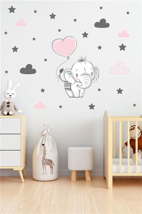 BK Decor Sevimli Fil, Bulut Ve Yıldızlar Çocuk Odası Duvar Sticker