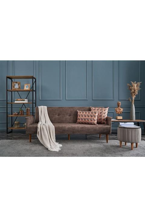 Evdebiz Navan Yataklı Üçlü Kanepe Kahve