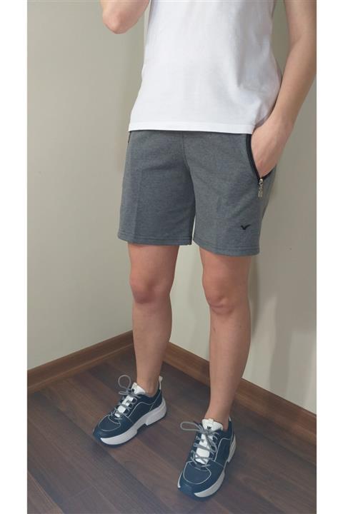 anger Kadın Gri Yüksek Bel Pamuklu Fermuarlı Şort